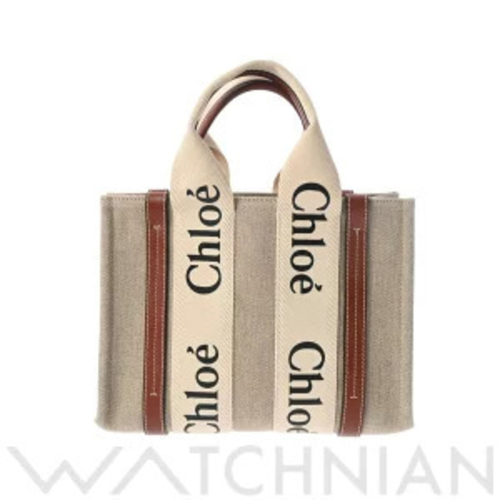 Chloe Woody Tote Bag White Beige Cream Calfskin